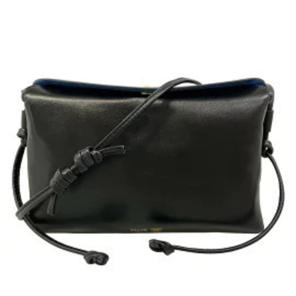 Celine Trio Flap Shoulder Bag Black Lambskin